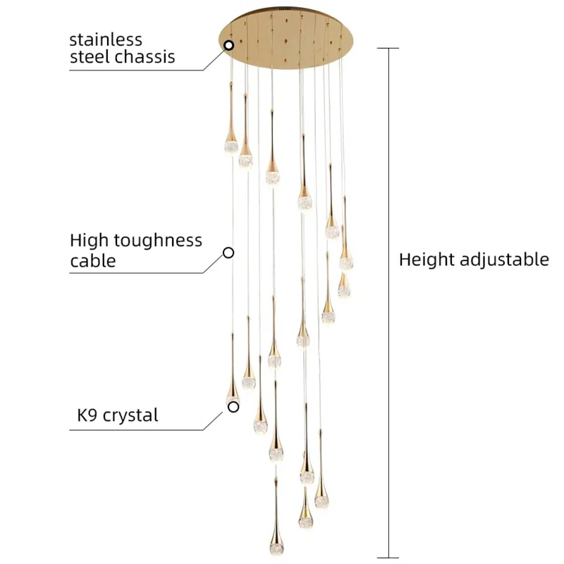 Imagem -06 - Lustre Dourado Moderno para Villa Luz Suspensa Doméstica Lustre Dourado do Sótão Cristal Criativo Minimalista Lâmpada Pendente da Escadaria