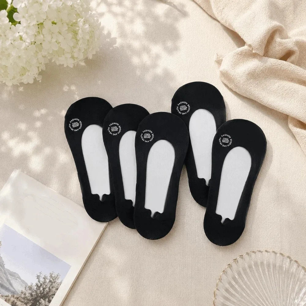 5pairs Casual Ultra-Thin Women Invisible Socks Anti Slip Elastic Mesh Socks Breathable Summer Boat Socks Casual Shoes