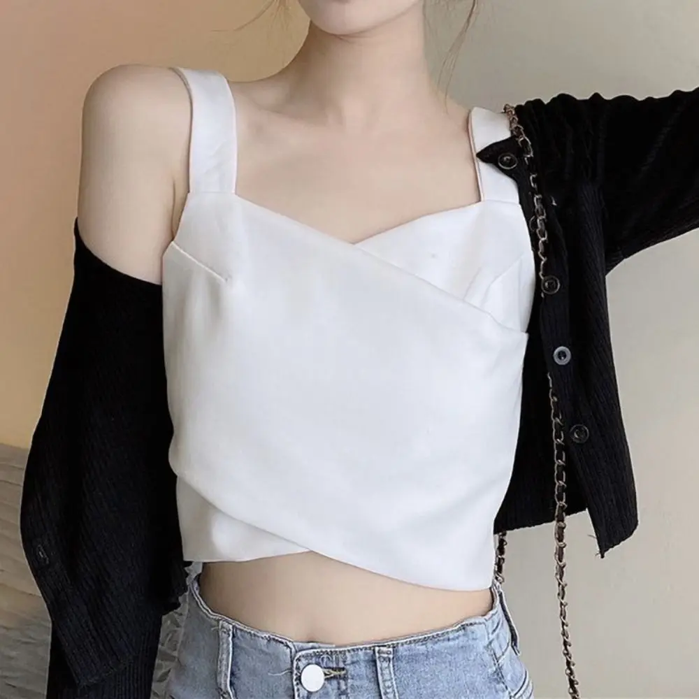 

Korean Style Square Neck Sleeveless Crop Top Irregular Bottoming Shirt Sweet Girl's Vest Top Slim Fit Women Camisole Summer