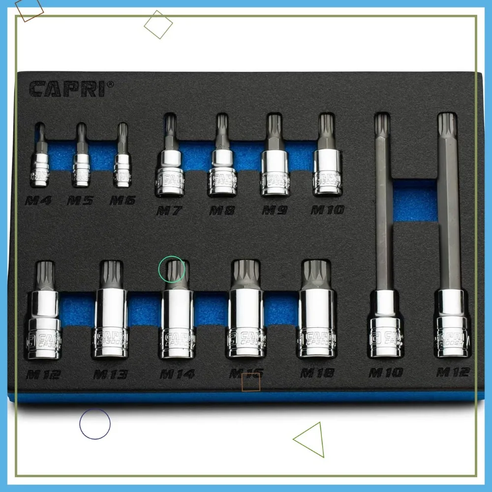 

Набор из 14 головок XZN с тройными квадратными битами для европейских автомобилей — инструменты из стали профессионального класса