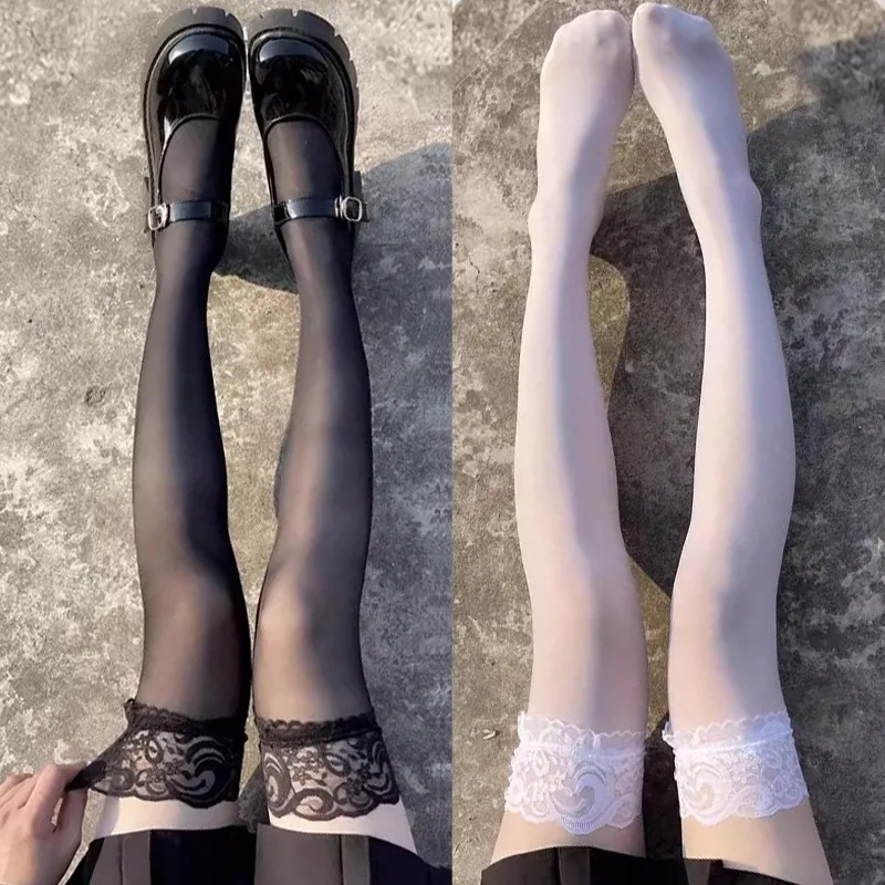 

75cm Plus Size Lace Stockings Women Sexy Ultra Thin Breathable Knees High Sock Thigh High Stockings Sweet Girls Lolita Long Sock