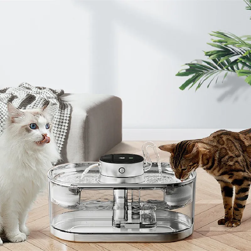 Double Outlet Automatic Pet Cat Fountain Stainless Steel Dog Water Dispenser