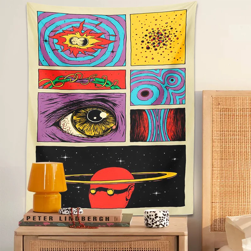 VIKAMA Psychedelic Collage Art Tapestry Retro Pop Style Universe & Eye Wall Hanging for Bedroom Gaming Room Homestay Decor