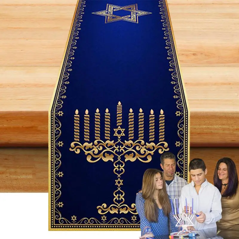 Hanukkah Table Runner Rectangle Chanukah Party Tablecloth Decorations Kitchen Dining Table Decoration Menorah Hanukkah Backdrop