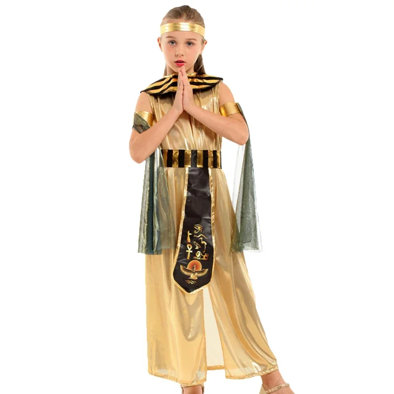 Girl Women Adult Costume Suit Men's Dress Prom Cosplay Egyptian King Headwear Golden Egyptian Pharaoh