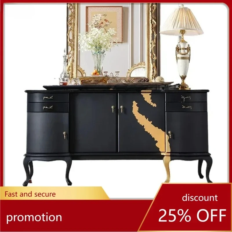 light luxury matte black gold solid wood dining side storage cabinet living room art cabinet
