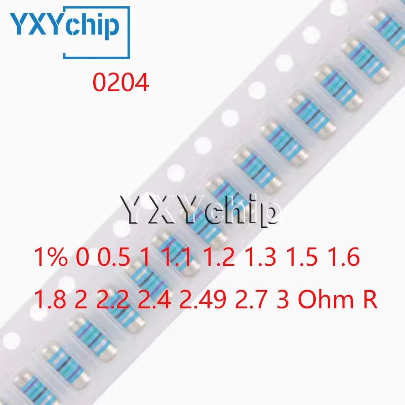 50pcs 0204 Color Ring Smd Resistor Metal Film 1% 0 0.5 1 1.1 1.2 1.3 1.5 1.6 1.8 2 2.2 2.4 2.49 2.7 3 Ohm R