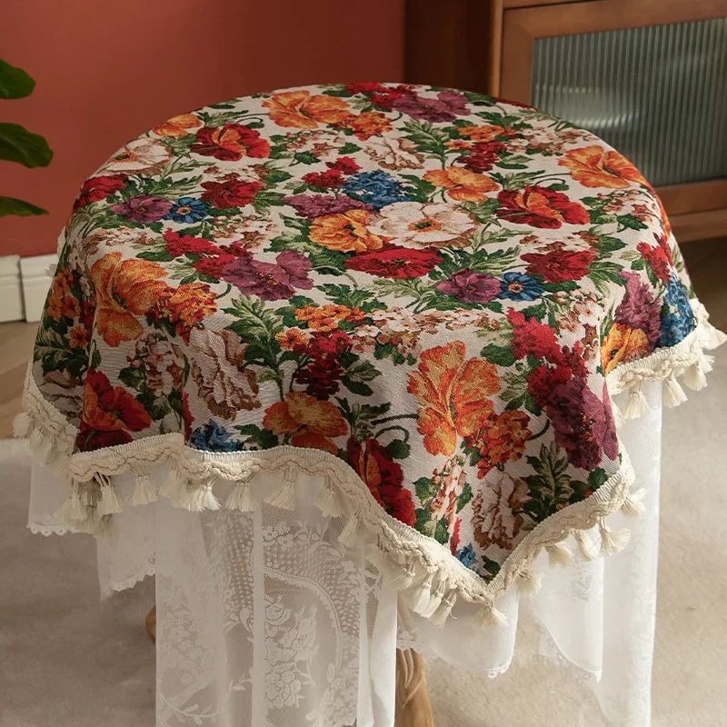 American Retro Style Linen Tablecloths Printed Table Cloth Napkin Coffee Round Table Cover Wedding  Home Table Decoration