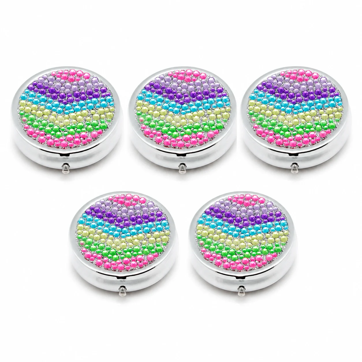 5pcs Bling Rhinestone Travel Pill Box 3 Compartments Daily Vitamin Organizer – Cute Mini Jewelry & Medication Storage Case Wome