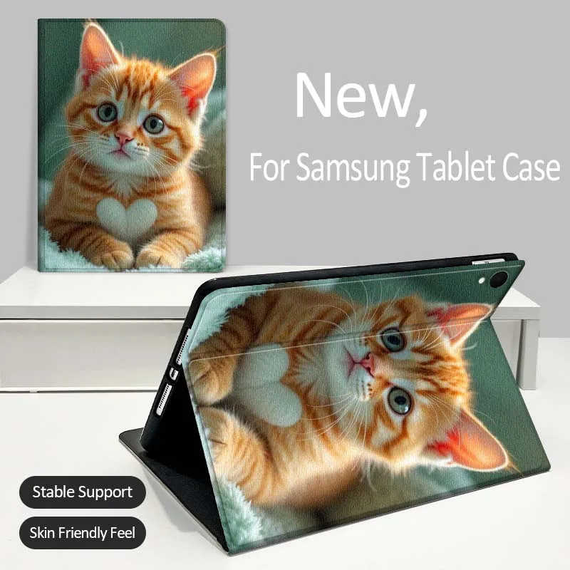 

Cartoon Ginger Cat Caterpillar For Samsung Galaxy Tab A A7 A8 A9 A11 S6 S11 Lite Plus 10.1 10.4 10.5 Inch 2022 2025 Tablet Case