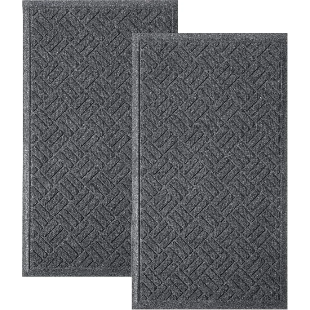 

Front Door Mat 2 Pack Indoor and Outdoor Welcome Mat, Absorbent and Drain Away Water Heavy Duty Entryway Doormat for Front Back