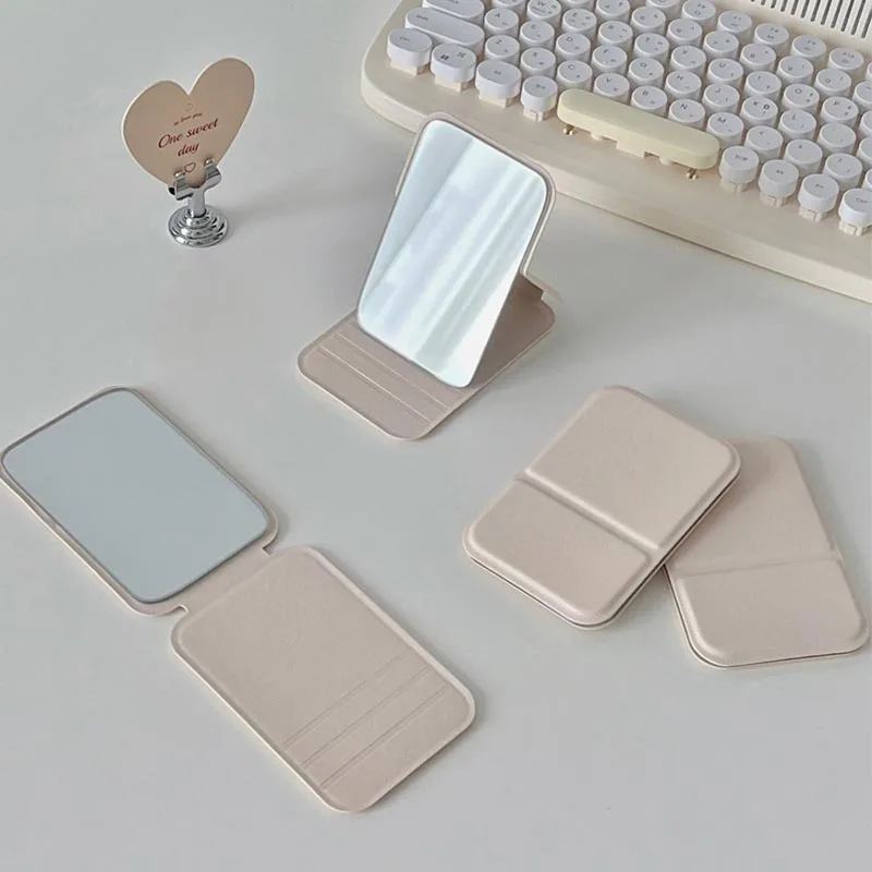 مرآة مكياج جديدة من جلد البولي يوريثان، مرآة مكياج محمولة بسيطة محمولة باليد، جيب لطيف مدمج HUAZJ08 #1