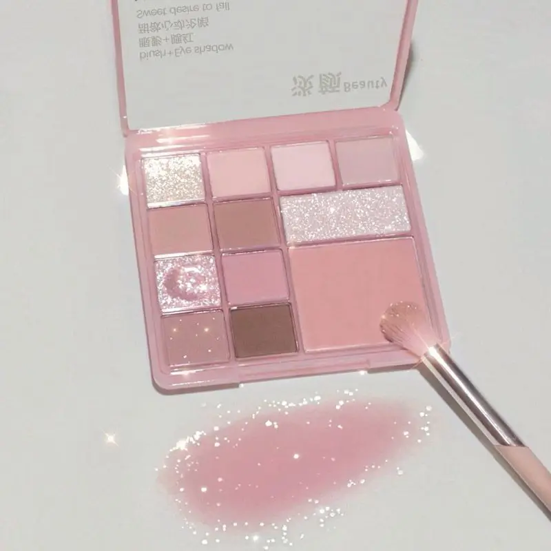 12 لون مسحوق أحمر الخدود ظلال العيون لوحة فتاة المبتدئين ماكياج عارية الوردي عينيه منخفضة التشبع جميع ماتي العين الصباغ