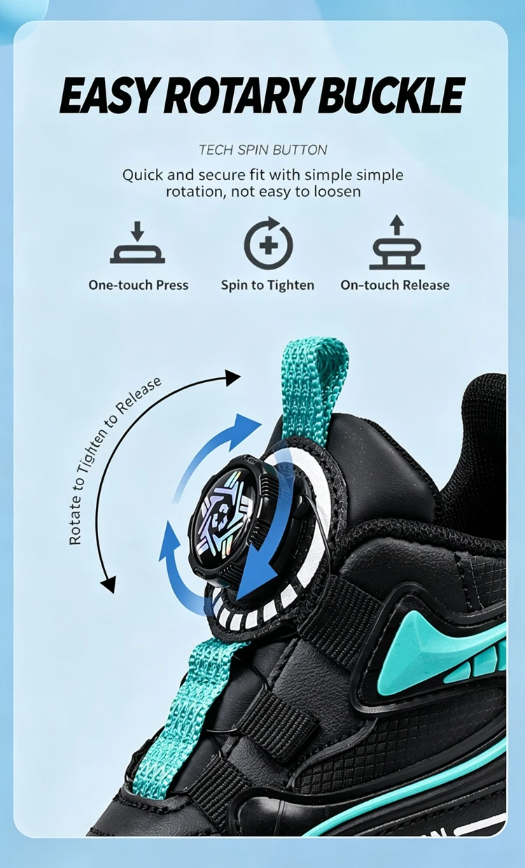 Kinder Leder Freizeitschuhe mit Drehknopf Jungen Laufschuhe Rutschfest Stoßdämpfend Kinder Outdoor Sport Wanderschuhe – Detail 4