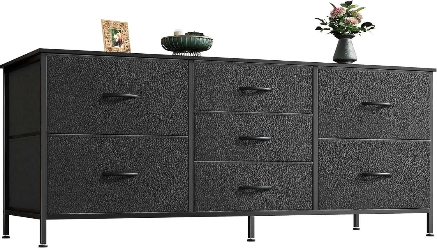 

Dresser With 7 Fabric Drawers, 47 H Dresser Tv Stand For 43, 50, 55 H Tv, Wide Dresser Chest Of Drawers, Metal Frame, Storage