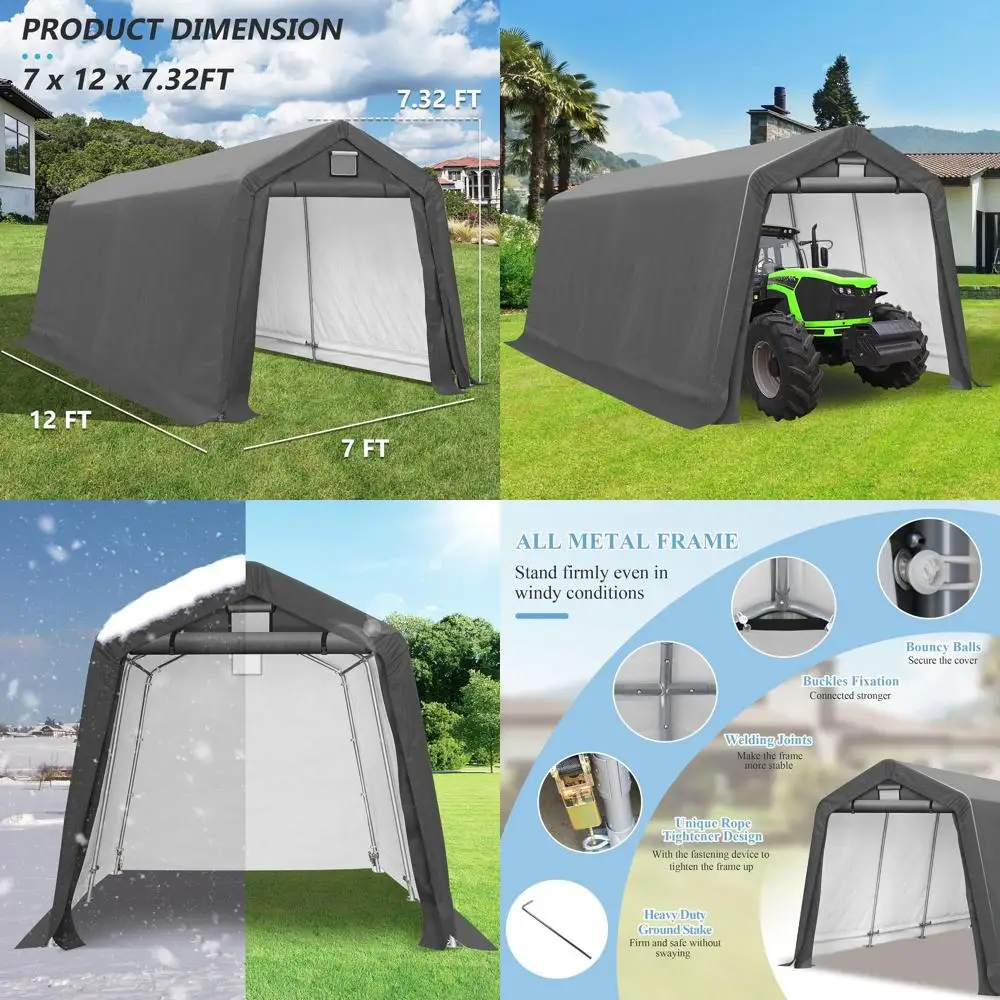 

Портативное водонепроницаемое уличное укрытие для хранения с рулонными дверями и вентилируемыми окнами для мотоциклов, велосипедов и инструментов