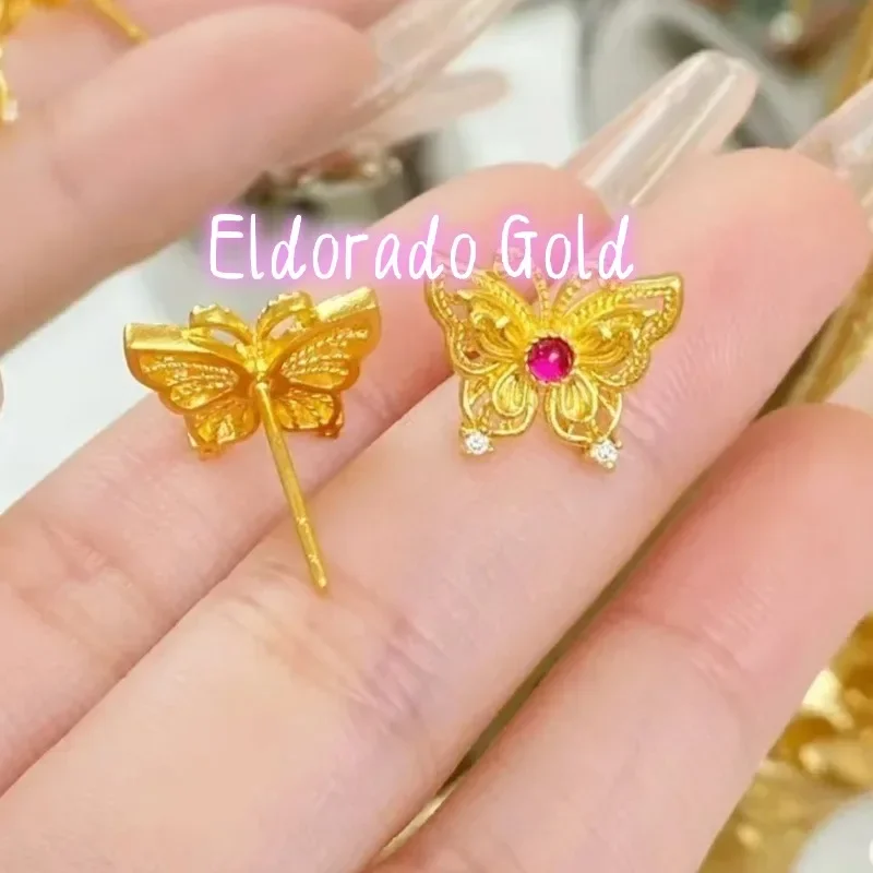 

Eldorado Gold Eldorado 2025 202518K AU750 Gold Inlaid Silk Hollow Butterfly Earrings For Women, Exquisite Jewelry, Light Luxur