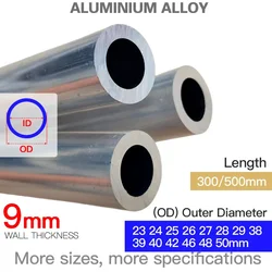 Aluminium Pipe 9mm Thickness 23-50mm OD Straight 300mm 500mm Long Round 6063 Aluminum Alloy Tube