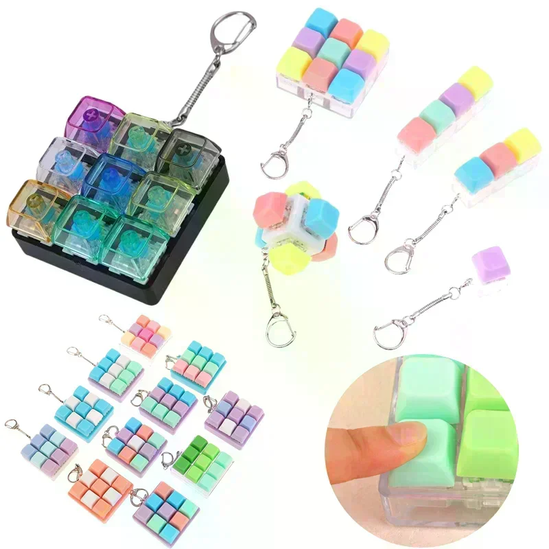 9 Keys Keyboard Decompression Toy Keychain DIY Button Keycap Key Chain Toys Antistress Finger Keyboard Relief Stress Gifts