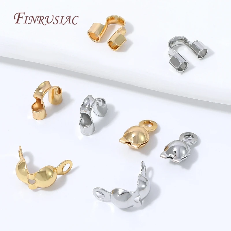 50/100Pcs Clamshell Bead Tips 18K Gold Plated Knot Covers Cord End Caps Crimp Bead Covers For DIY Jewelry Making Accessories