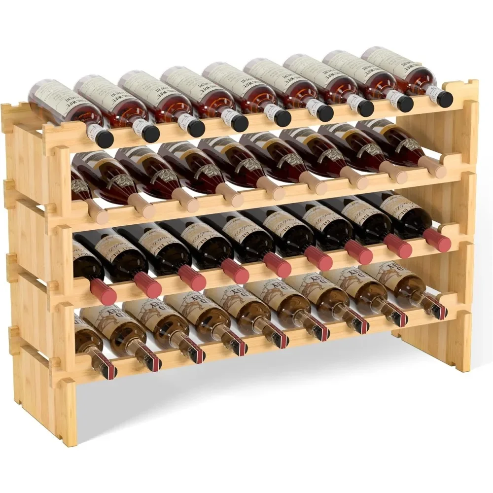 

Wine Rack Freestanding Floor - 4 Tiers Stackable Wine Rack 36 Bottle Bamboo Holder Wine Storage for Kitchen,(Yellow)