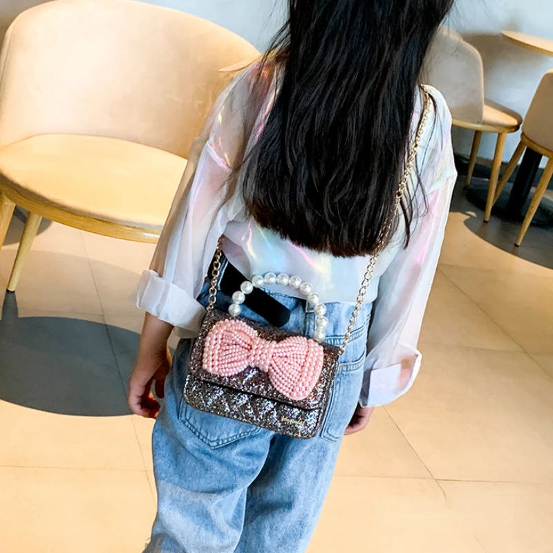 Princesa das meninas Messenger Bag, Bolsas e bolsas de couro para crianças fofas, Bowknot Crossbody Bags, Toddler Party Tote Hand Bag