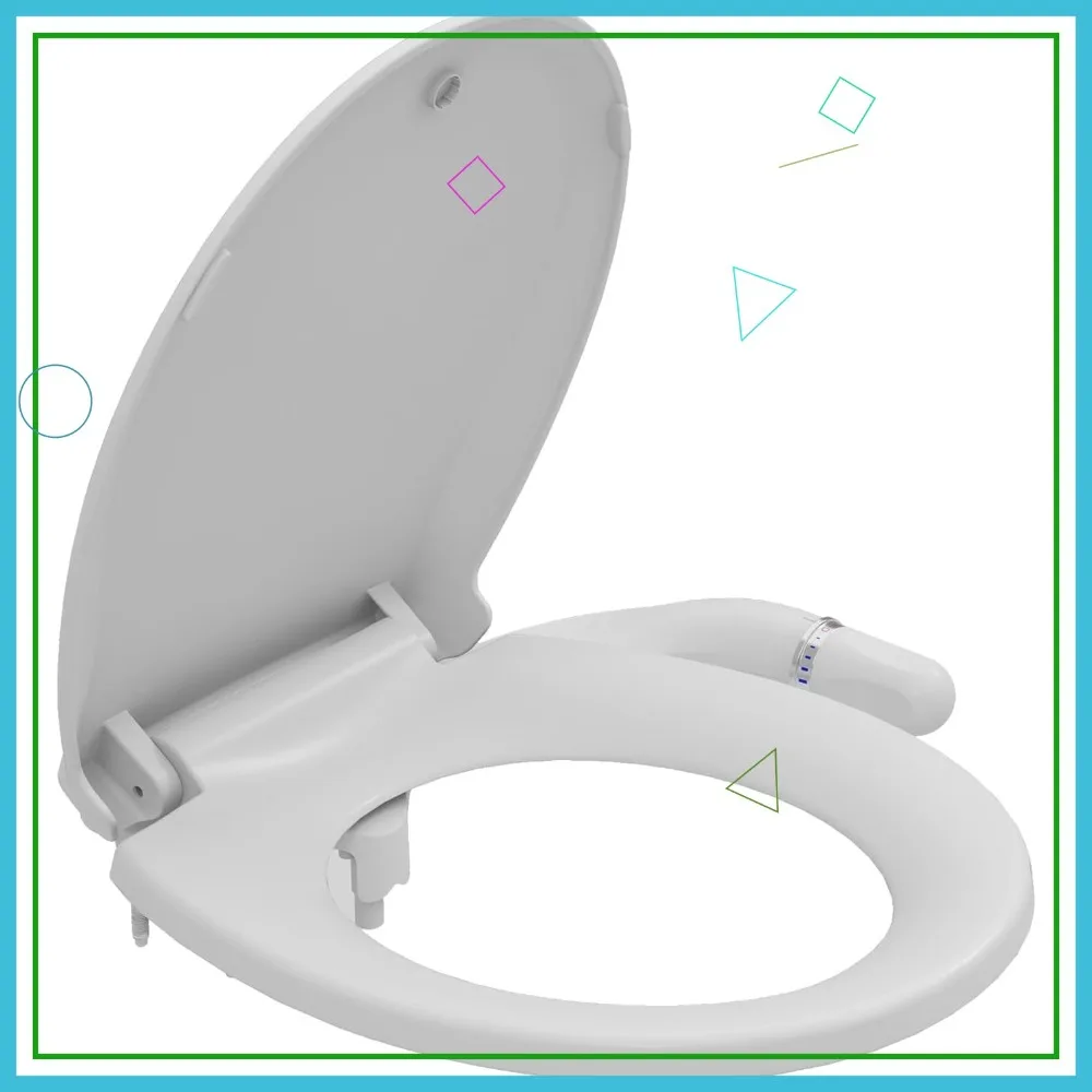 

White Slow Close Bidet Seat with Self-Cleaning Nozzles, Non-Electric 17" Round Attachment for Toilet