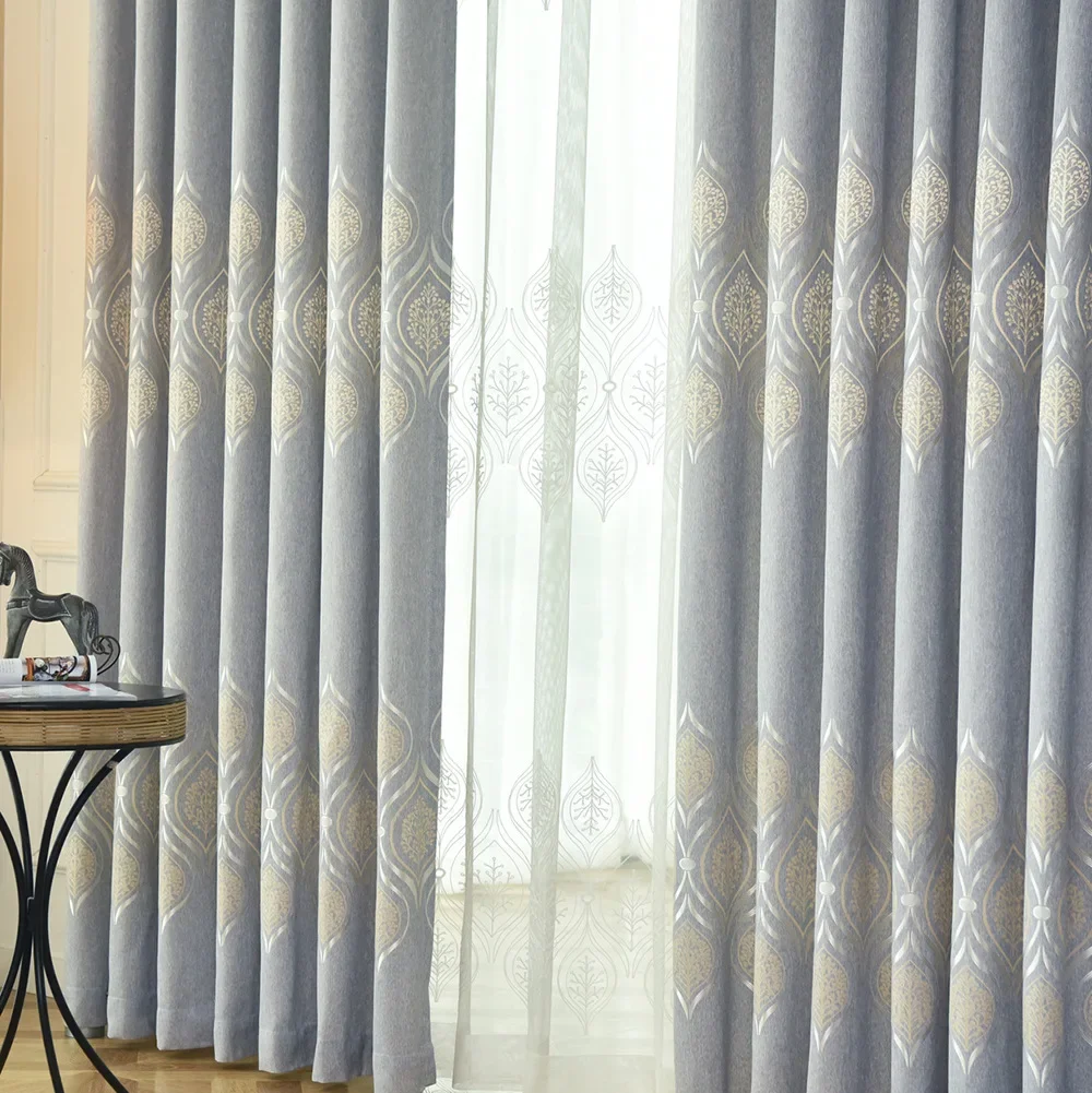 Custom Cotton Jacquard Thickened Blackout Curtains for Living Room Bedroom French Balcony Partition Embroidered Window Screen