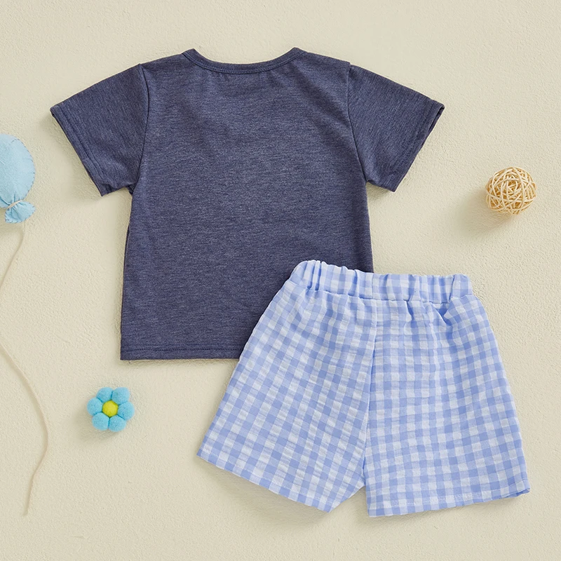 Casual outfits voor peuterjongens, T-shirt met korte mouwen en short met elastische taille, set met borduurdetail voor zomerkleding