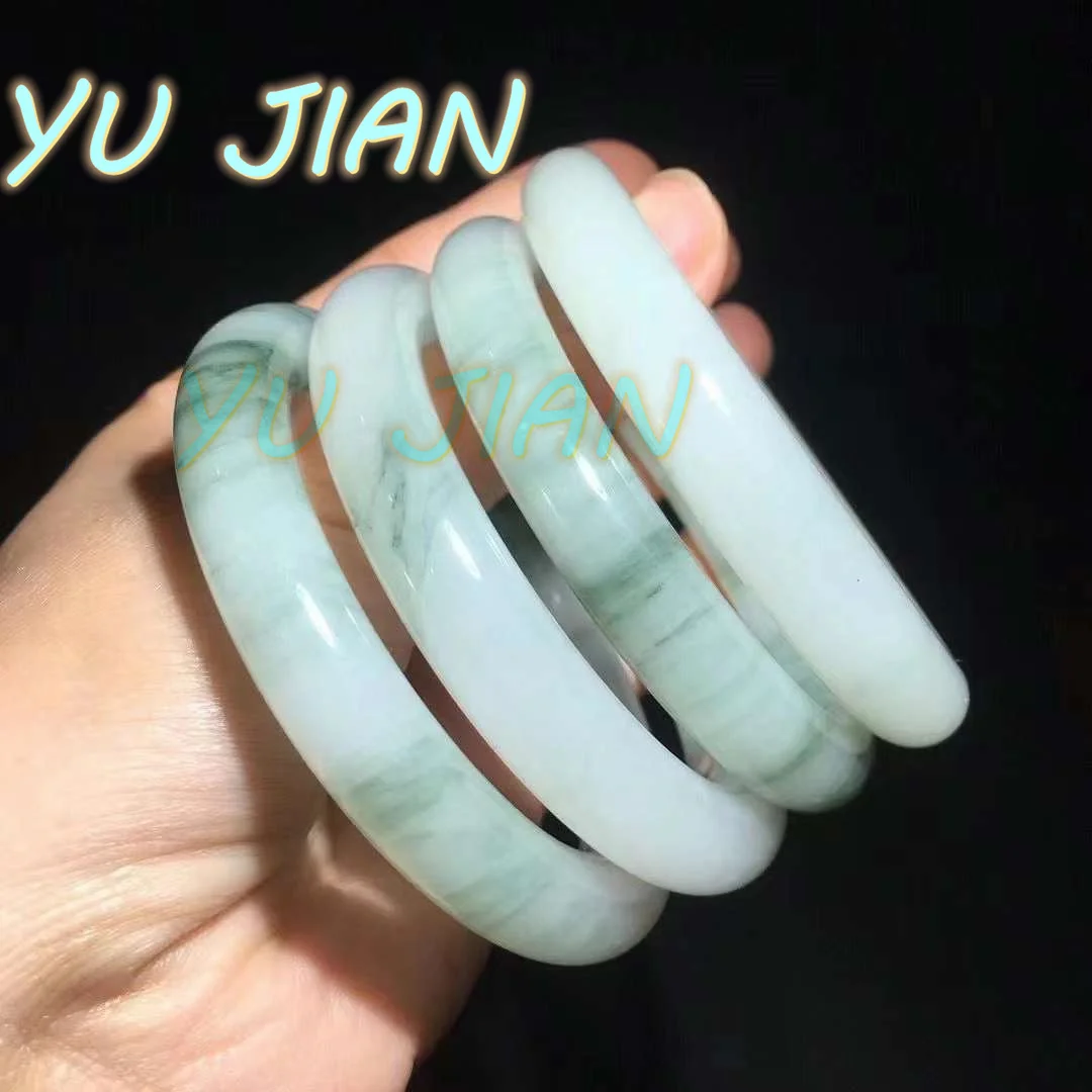 

New Natural Tianshan Jadeite Thin Round Bracelet Original Ecological Pattern Floating Green Flower Jade Bangle Handring Jewelry