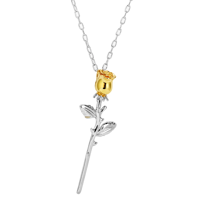 VAROLE Double Tone Rose Pendant Necklace Women Clavicle Chain Sweater Necklace Collar Pendiente Collana Fashion Jewelry