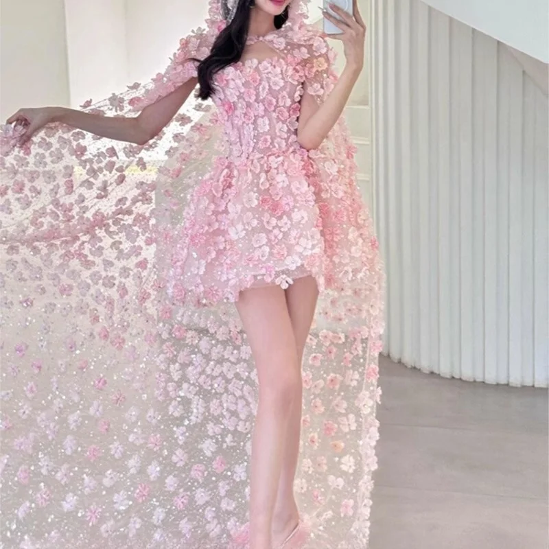 

Pink Banquet Heavy Student Day Quinceanera Party Small morning gown dress