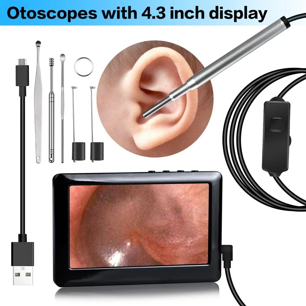 Newest Portable and easy to operate 6LED OD3.9mm 1.0MP HD Otoscopes Ent Ear endoscope Camera with 4.3inch LCD Display