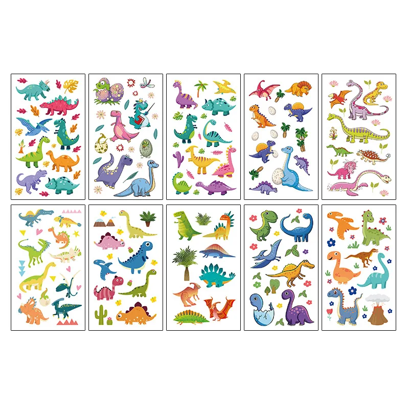 10 Children\'s Tattoo Stickers Dinosaur Cartoon Boys and Girls Animals Cute Personality Temporary Face Arm Stickers