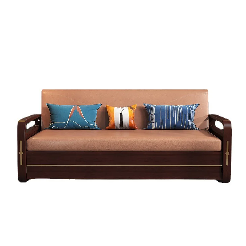 

Solid wood, sofa bed, dual-purpose, push-pull, folding, multi-functional, small apartment, living room, metal skeleton