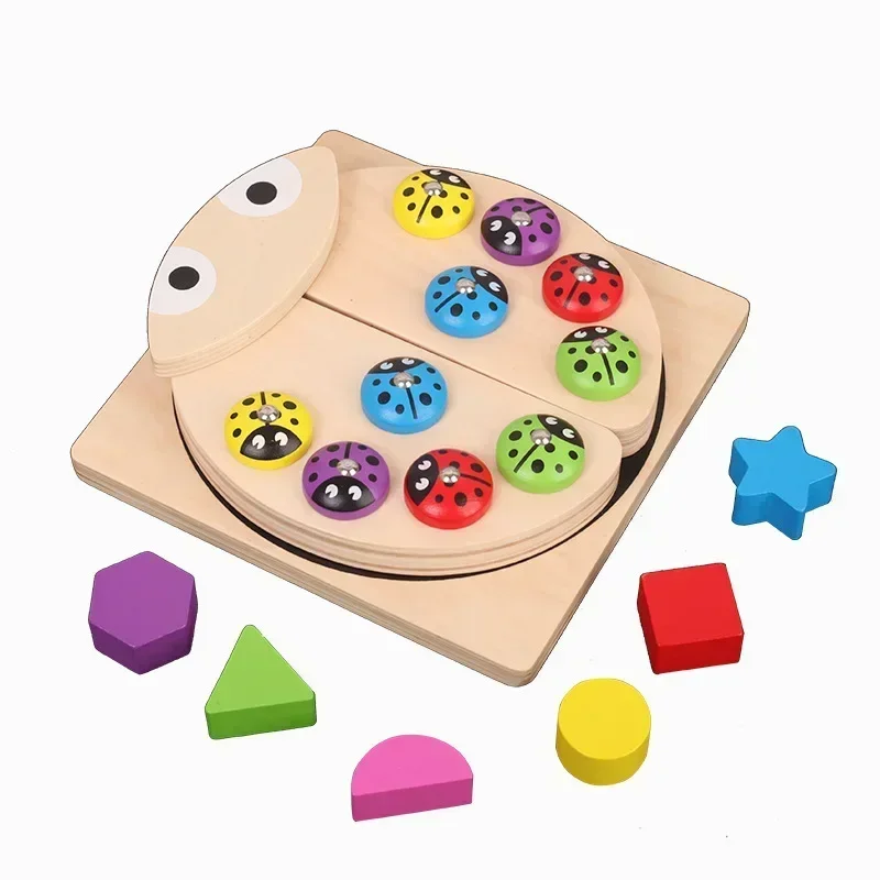 Creative Fishing Game Ladybug Ladybird Baby Wooden toy Shape Block Funny Learning Educational table toys for children party game