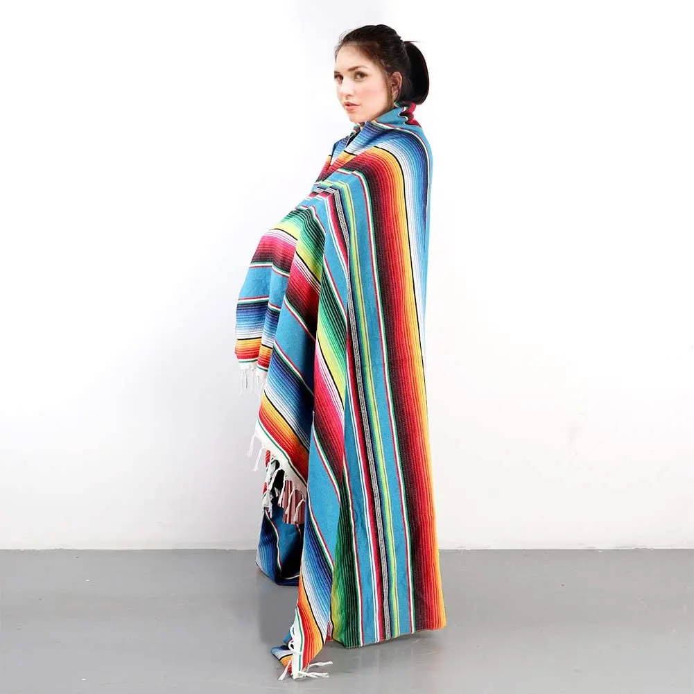 AA94-Mexican Blanket Tablecloth For Mexican Party Wedding Decorations,Square Cotton Table Cloth Colorful Mexican Table Cover