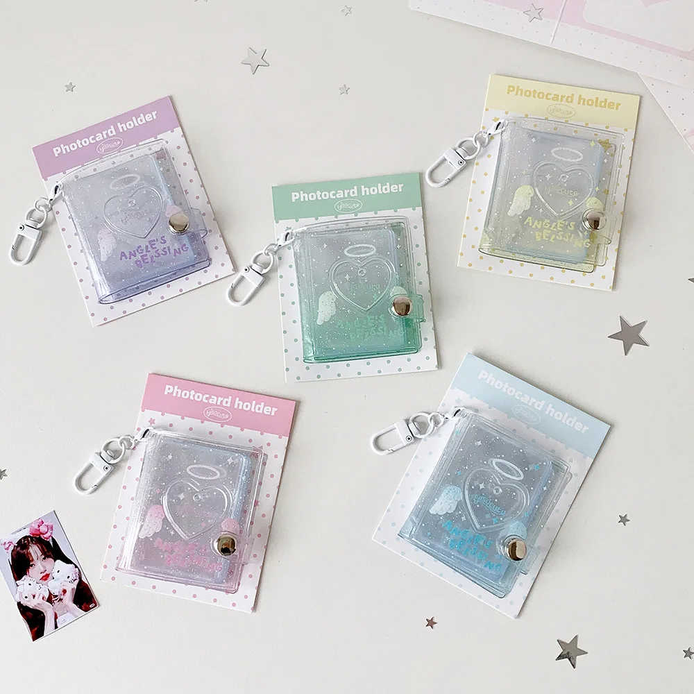 Cartoon Mini Heart Angel 2 Inch Photo Album Keychain Small ID Picture Card Holder for Girl Cute Purse Charm for Polaroid Sticker