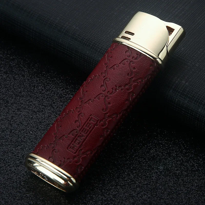 HONEST Direct Gas Lighter Creative Leather Torch Cigarette Lighter Outdoor Portable Windproof Butane Gas Smoking Accessories