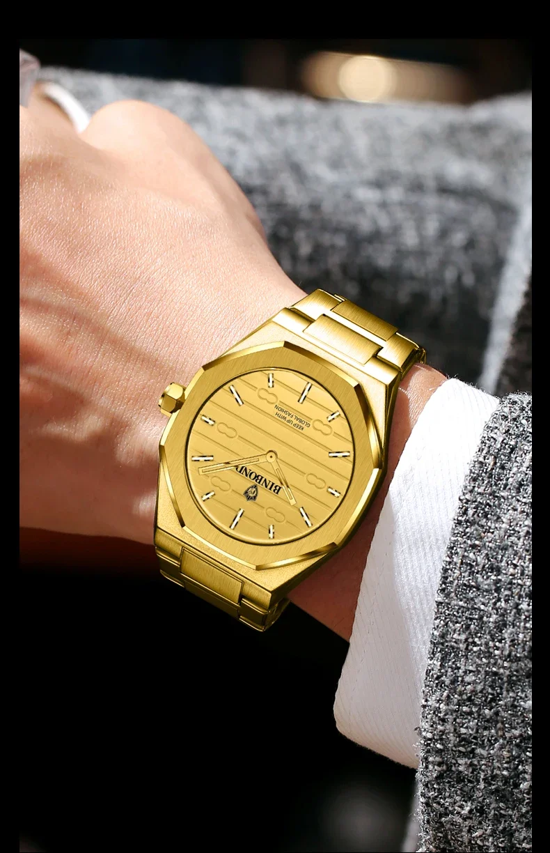 BINBOND 브랜드 캐주얼 남성용 쿼츠 시계 팔각형 방수 야간 조명 고급스럽고 세련된 남성용 쿼츠 시계 818