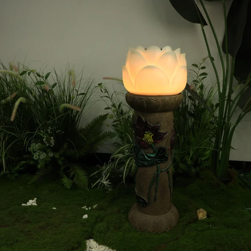 Garden Terrace Solar Garden Light Outdoor Landscape Decoration Landscape Light Three-dimensional Relief Chinese Zen Lotus Light