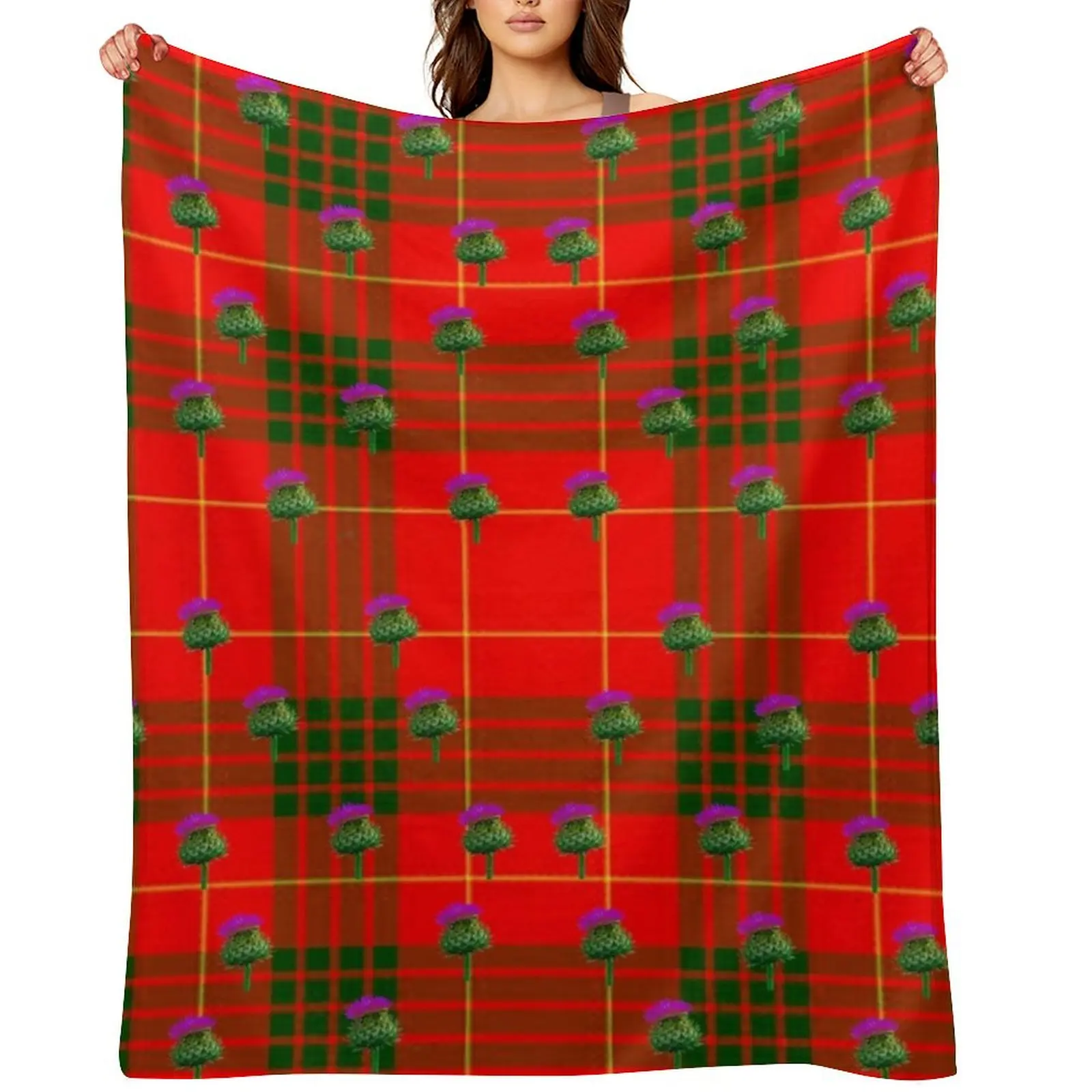 

RED CAMERON CLAN TARTAN & PURPLE THISTLE PATTERN ART Throw Blanket Sofa Throw Beautifuls Shaggy Plush Blankets