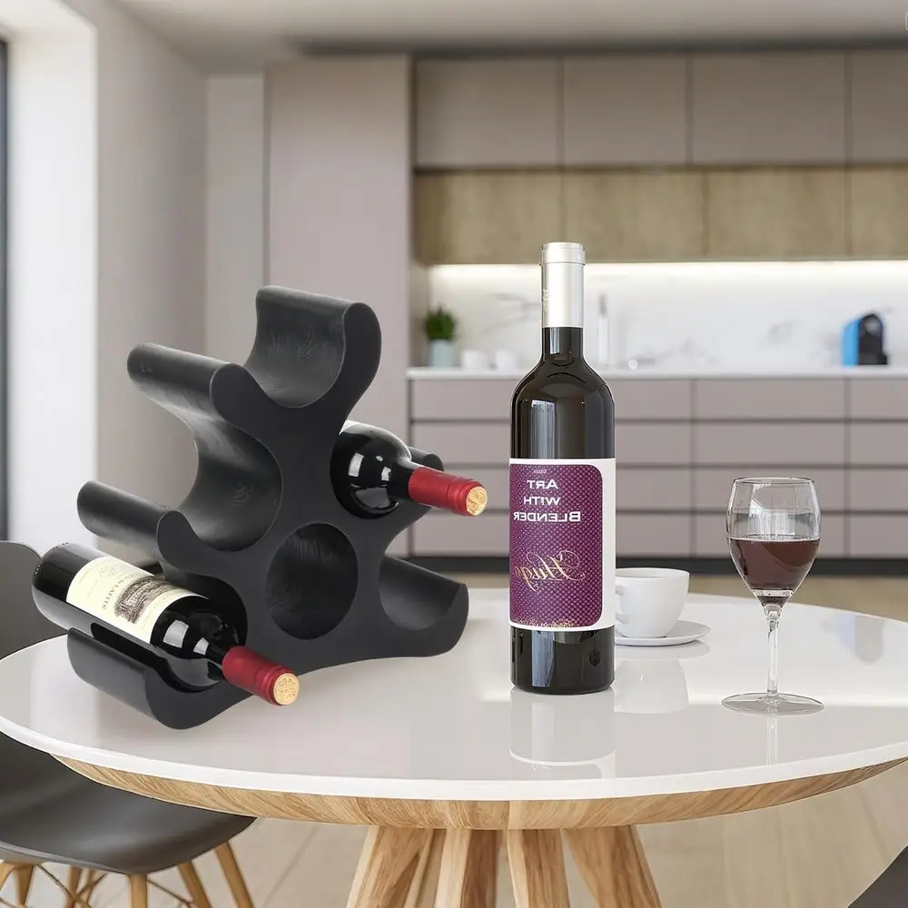 Freistehendes Weinregal aus Holz für 6 Flaschen – schwarzer Schrank, Speisekammer, Bar, Küchenaufbewahrung