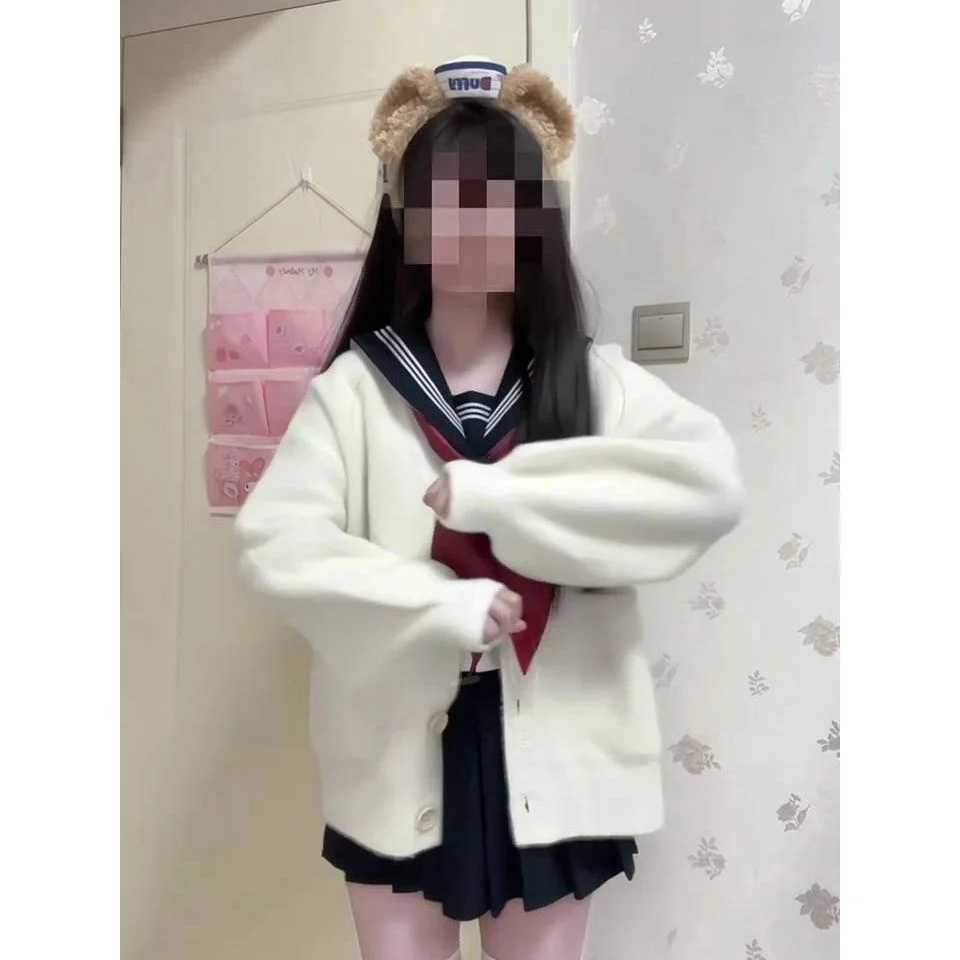 

Вязаный открытый кардиган для милых девочек, женский винтажный свитер в консервативном стиле Y2K, весенне-осенний свитер размера плюс, тройник без бренда