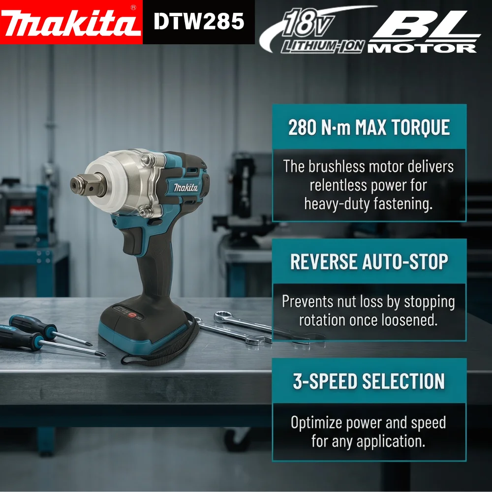 Makita DTW285 18V Cordless Impact Wrench 147mm Compact 280Nm Brushless For Makita 18V Battery Auto Truck Repair