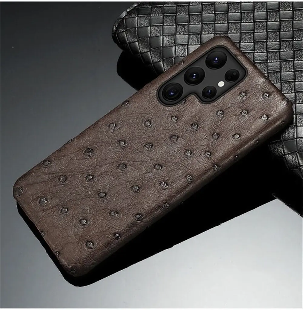 

Matte Genuine Natural Ostrich Skin Leather Case for Samsung Galaxy S22 S23 S24 S25 Ultra Business Cover