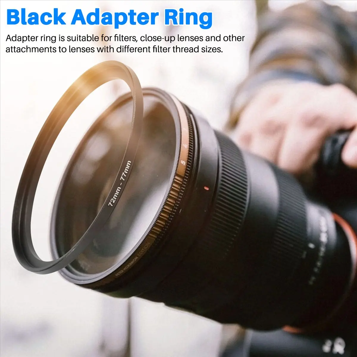 A64I 72mm-77mm Camera Lens Step Up Filter Black Metal Adapter Ring