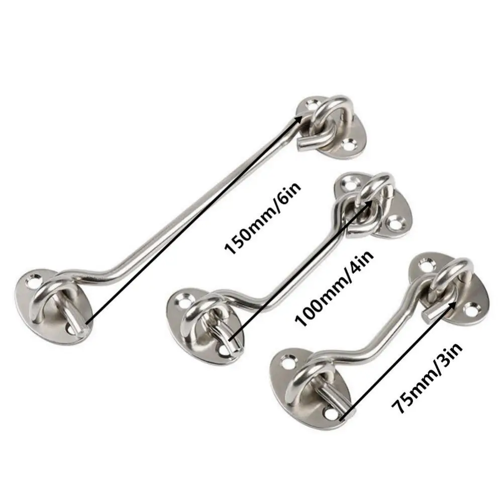 1Set 3/4/6In Stainless Steel Crescent Window Lock With Safety Switch Cabin Hook Door Latch Lock Catch Holder With Install Screws