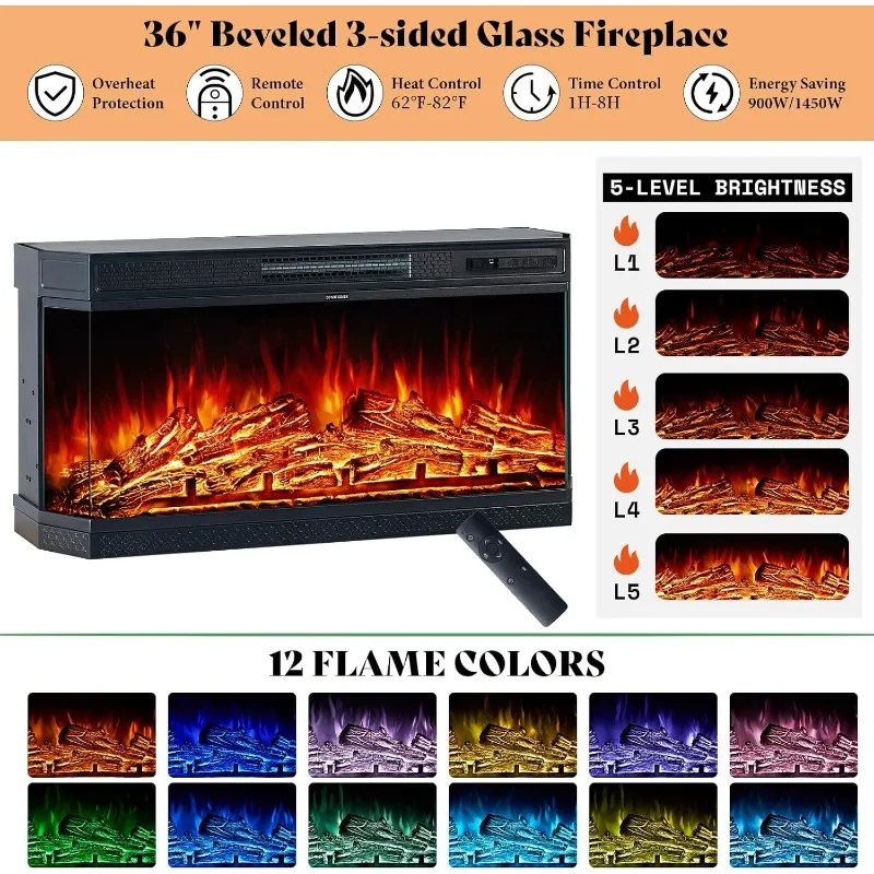 Suporte de TV com lareira, adequado para TVs menores de 80 polegadas e 70 polegadas, centro de entretenimento com luzes LED, com lareira de 36 polegadas cinza