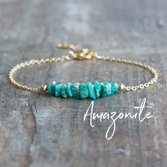 Amazonite Bracelet, Raw Crystal Bracelet, Raw Stone Bracelet, Yoga Bracelet, Girlfriend Gift for Her, Amazonite Jewelry